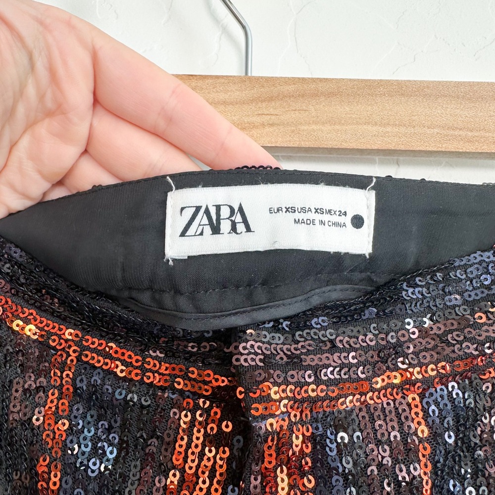 Zara | Sparkle Sequins Flare Wide Leg Pants Striped Black Red - 3440/251/800 - Picture 10 of 12